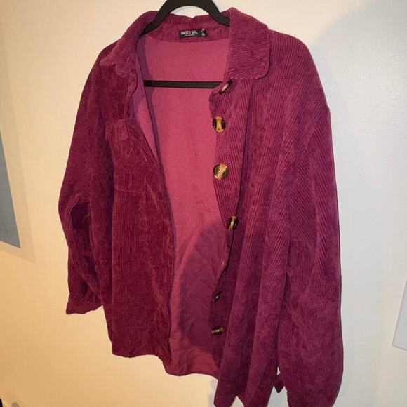 Nasty Gal Corduroy Shacket - Burgundy Oversized Button-Up Jacket - Picture 2 of 6